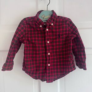 Ralph Lauren Red Plaid Button Down Polo Shirt SZ 12 Mo Cabincore Normcore Preppy